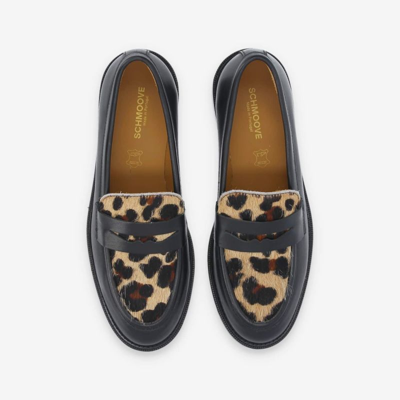 CALIA MOC W - B.CALF/P.ANIMAL -  NOIR/LEOPARD